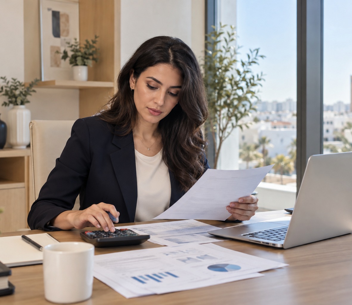Conseillère Ideal Consulting étudiant une déclaration fiscale